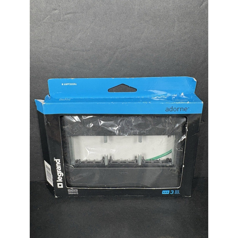 Legrand adorne AWP3GGR4 Graphite 3-Gang Screwless Wall Plate Open Box